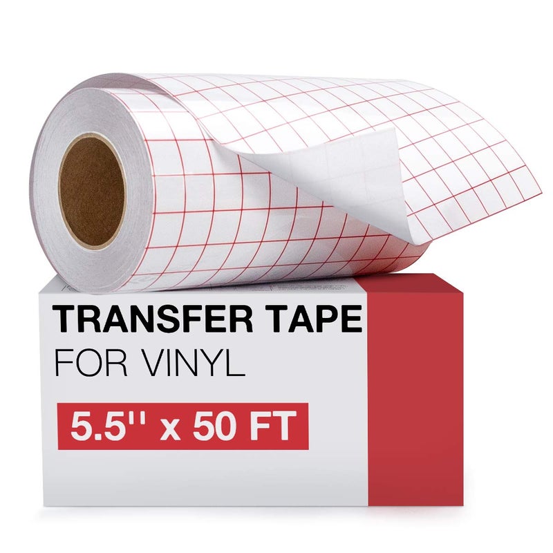 HTVRONT Transfer Tape for Vinyl- 5.5" x 50 FT w/Red Alignment Grid for Adhesive Vinyl, Silhouette Cameo Transfer Paper for Vinyl for Decals,Signs, Windows, Stickers - Image 1
